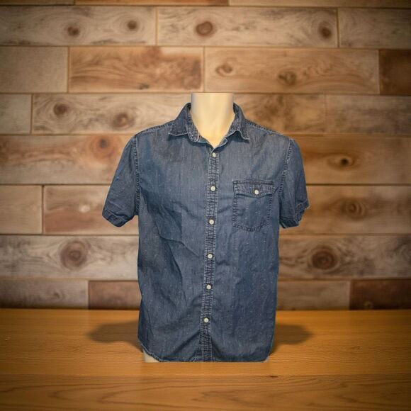 Men’s Denim & Flowers Slim Fit Short Sleeve Button Up Shirt Size Large #104 - Picture 1 of 4